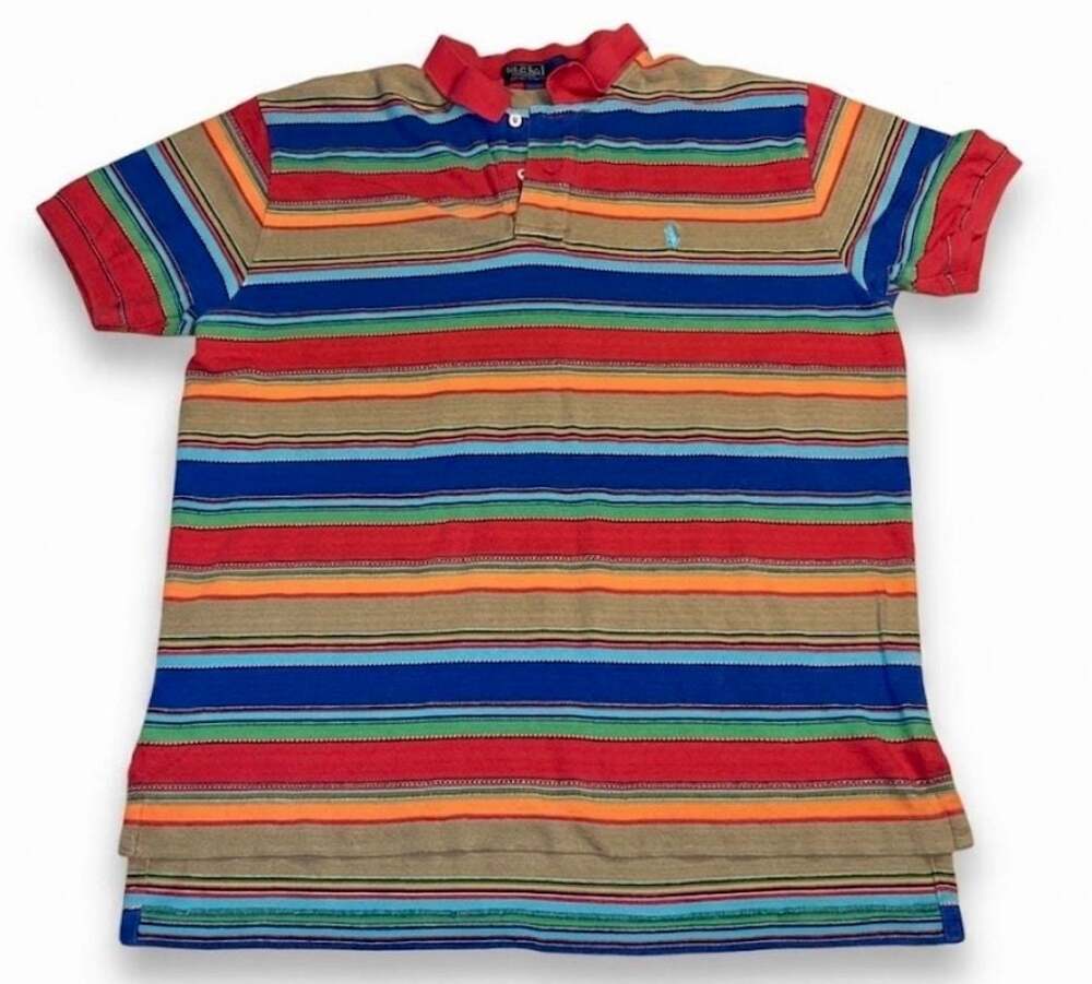 Polo Ralph Lauren Vintage Multicolored Striped Short Sleeve Polo Shirt Large